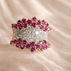 Opulent Ruby Diamond Wide Band Ring in Yellow Gold